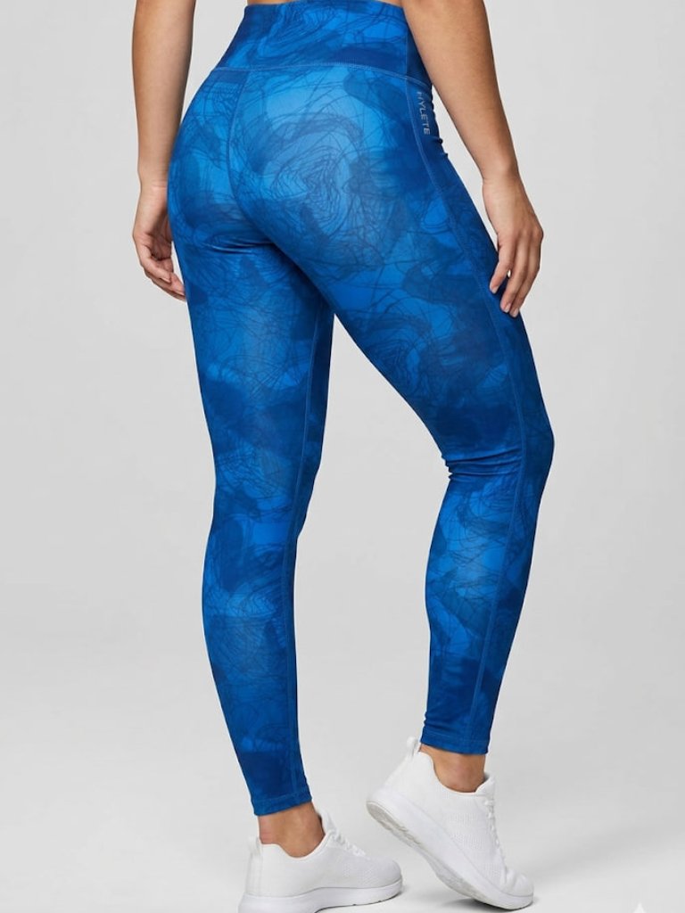 Hylete Motiv Tight Women's Small Blue Topographic Swirl Leggings Yoga Gym